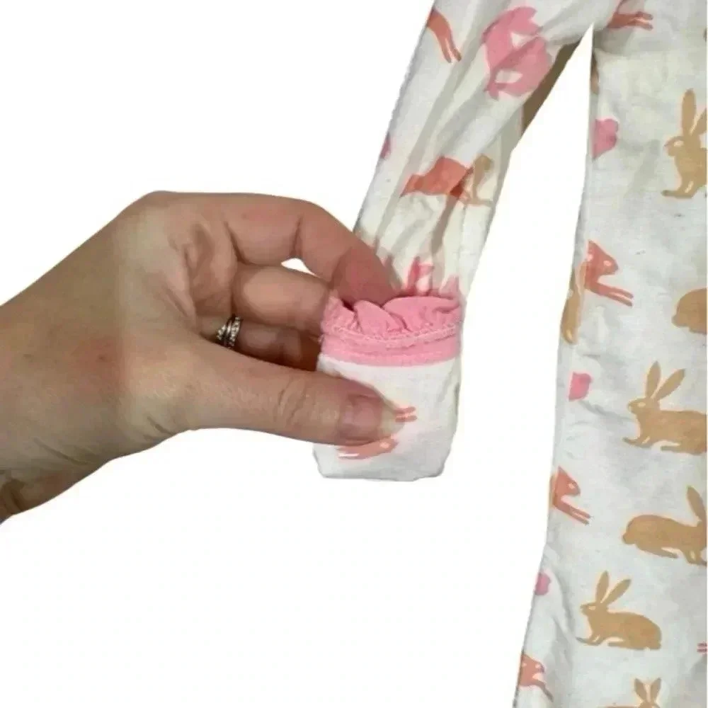KicKee Pants Bamboo Footie Snaps One Piece Pajamas Bunny Rabbits Ruffle Easter
